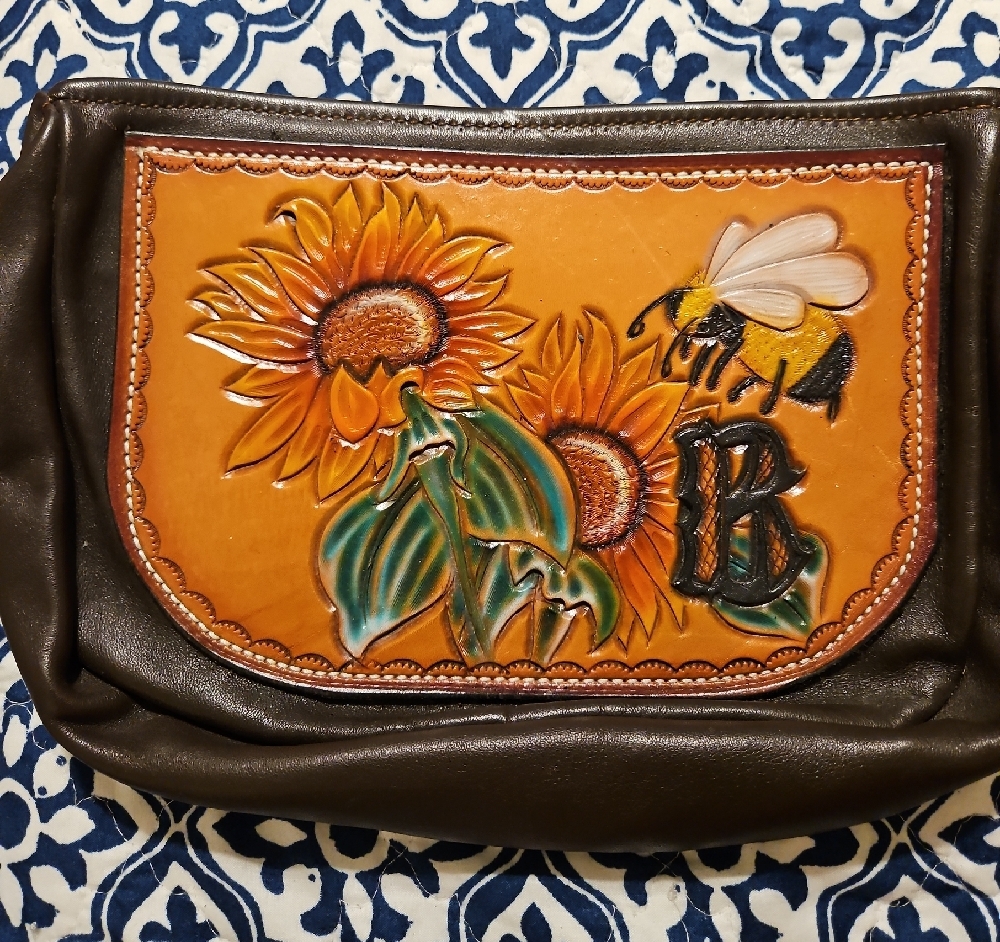 Sunflower and Bee Embossed Leather Clutch